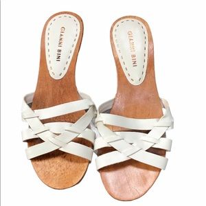 Gianni Bini White Strappy Wood Heel Sandals